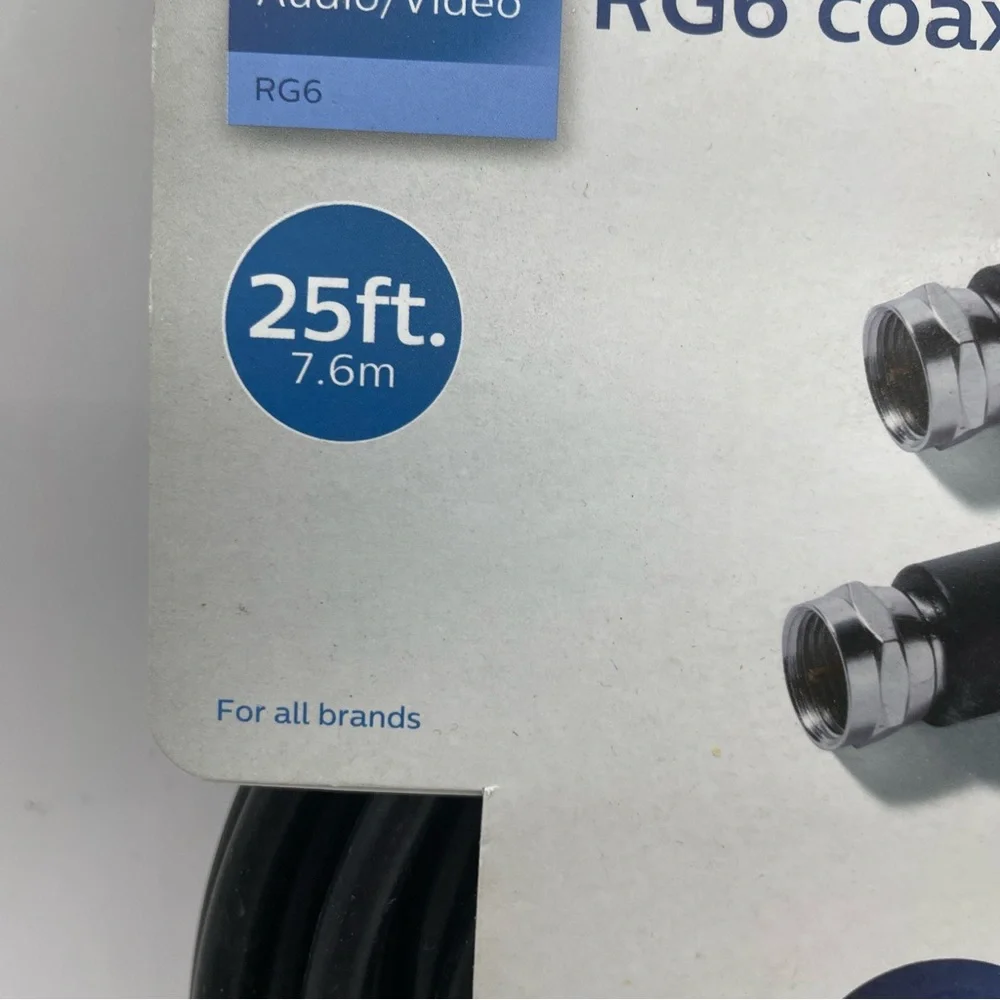 Philips RG6 Coax Cable 25 ft Black Universal SWV2155H/37 NEW